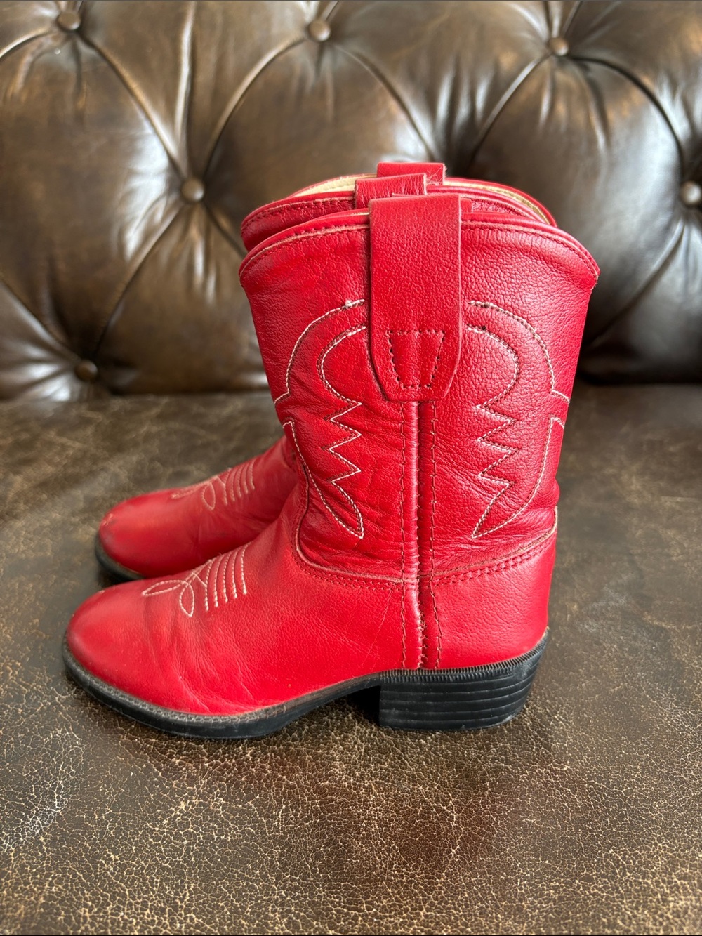 Old West Red Kids Western Pull-On Boots Size 8